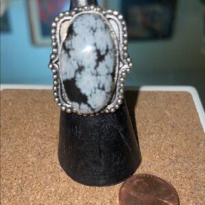 925 silver snowflake obsidian ring, 8, new.